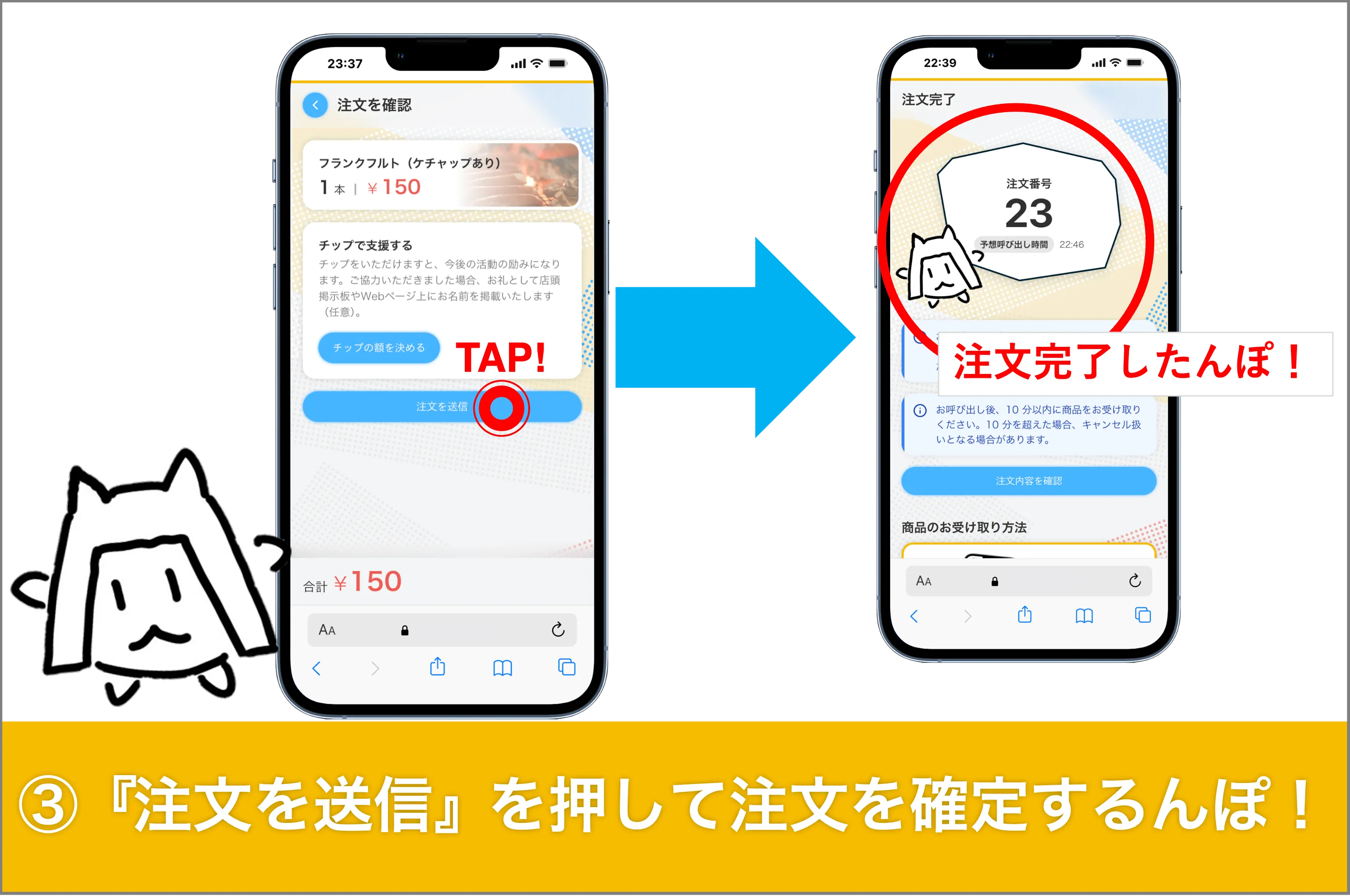③『注文を送信』を押して注文を確定するんぽ！